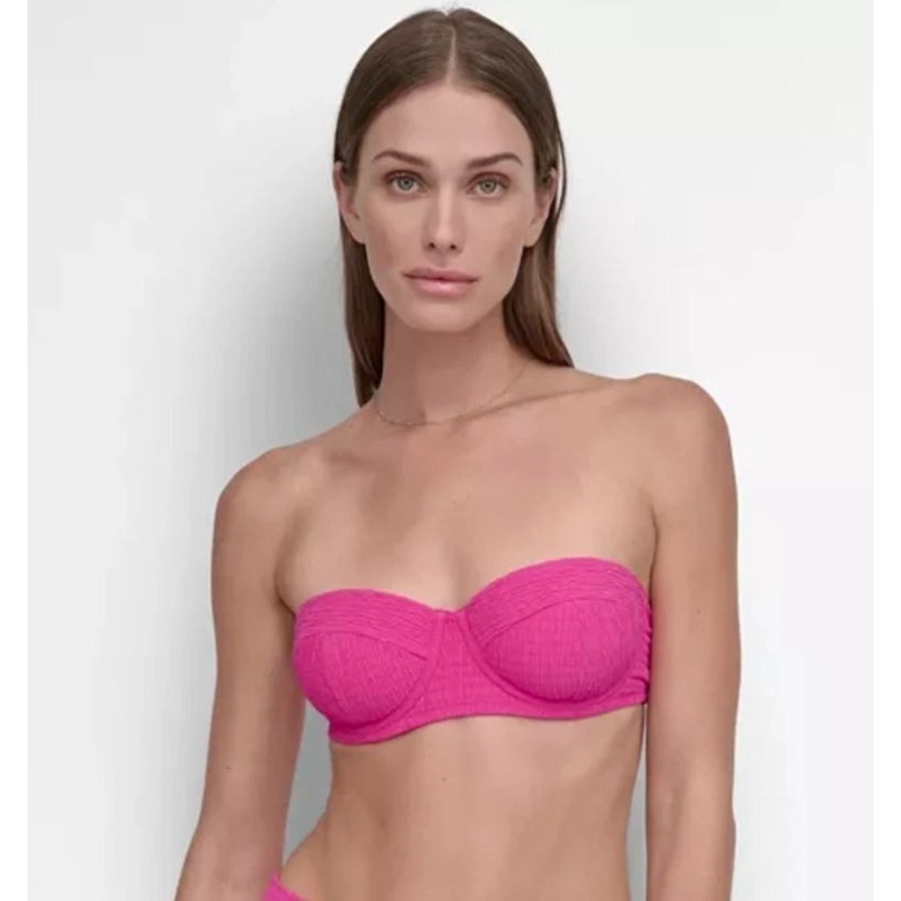 DKNY‎ Women's Textured Molded Balconette Bikini Top in Wildberry Pink Large